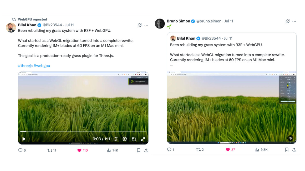 The WebGPU grass experiment shared on X